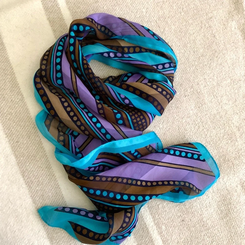 J NY Retro Turquoise Blue and Purple Print Scarf